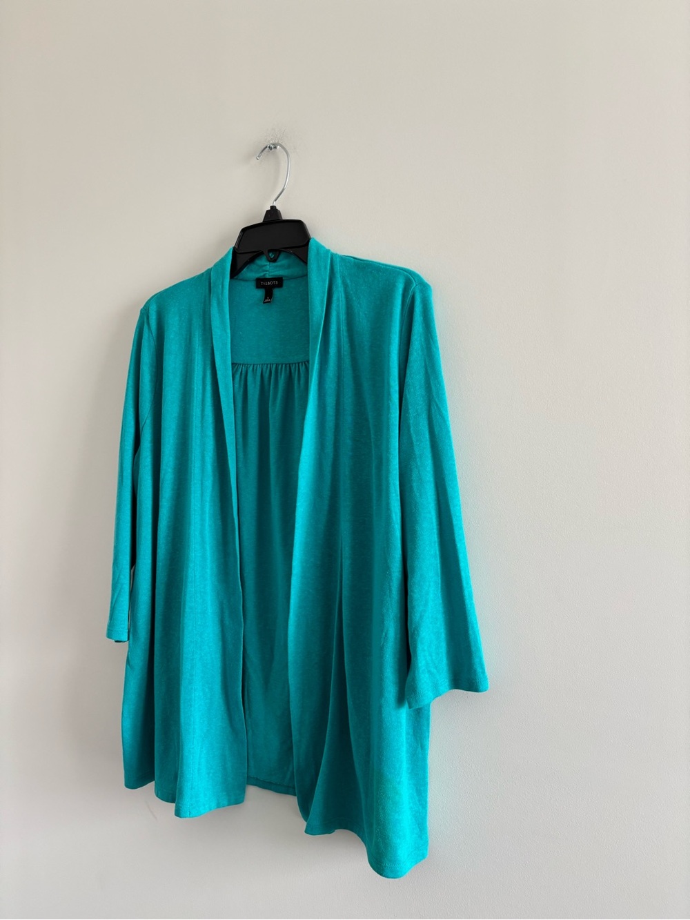 Talbots Cardigan Sweater Green Open Front Knit Shawl Collar Women L Preppy Beach - Picture 3 of 10